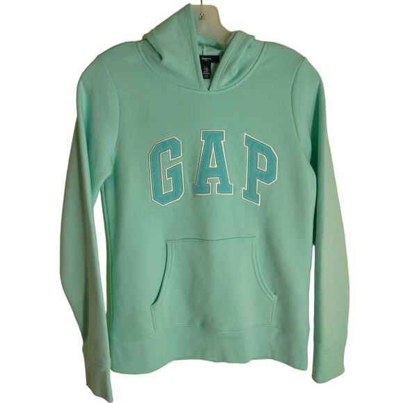 Gap kids Hooded Sweatshirt Youth Girls Sz XXL Blue Fleece Pullover Logo Pocket - Picture 1 of 10